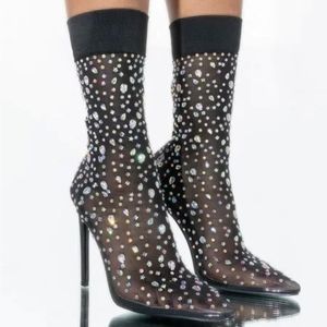 Elegant Black Rhinestone Ankle Boots